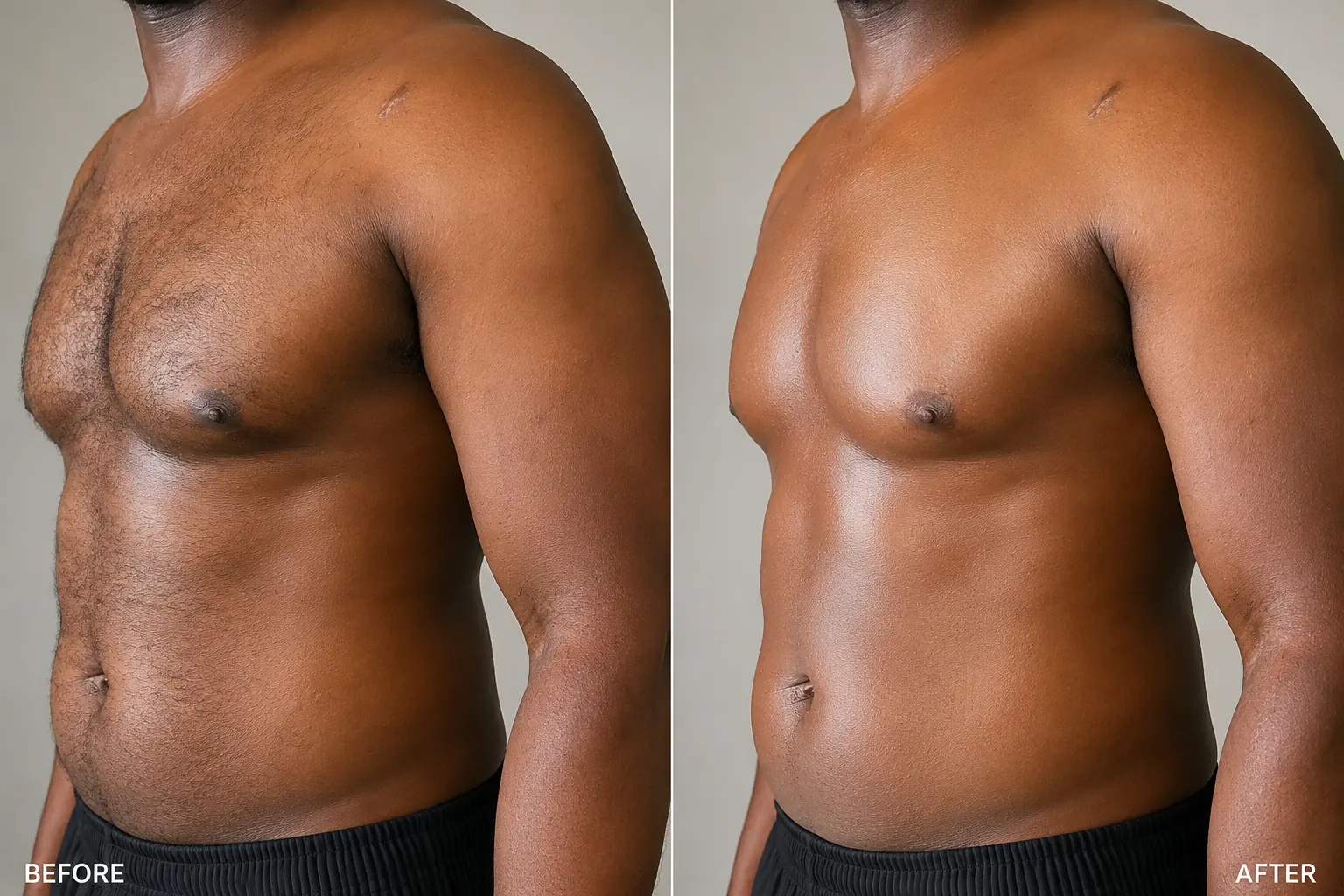 Chest waxing before and after result