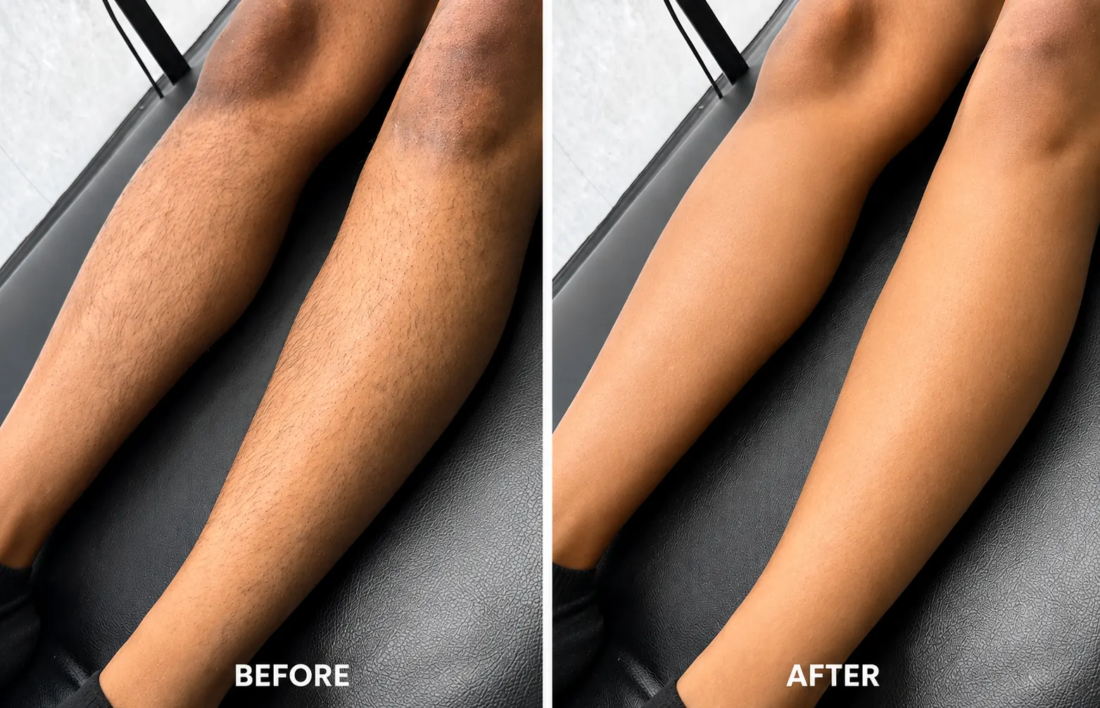 Leg waxing before and after result