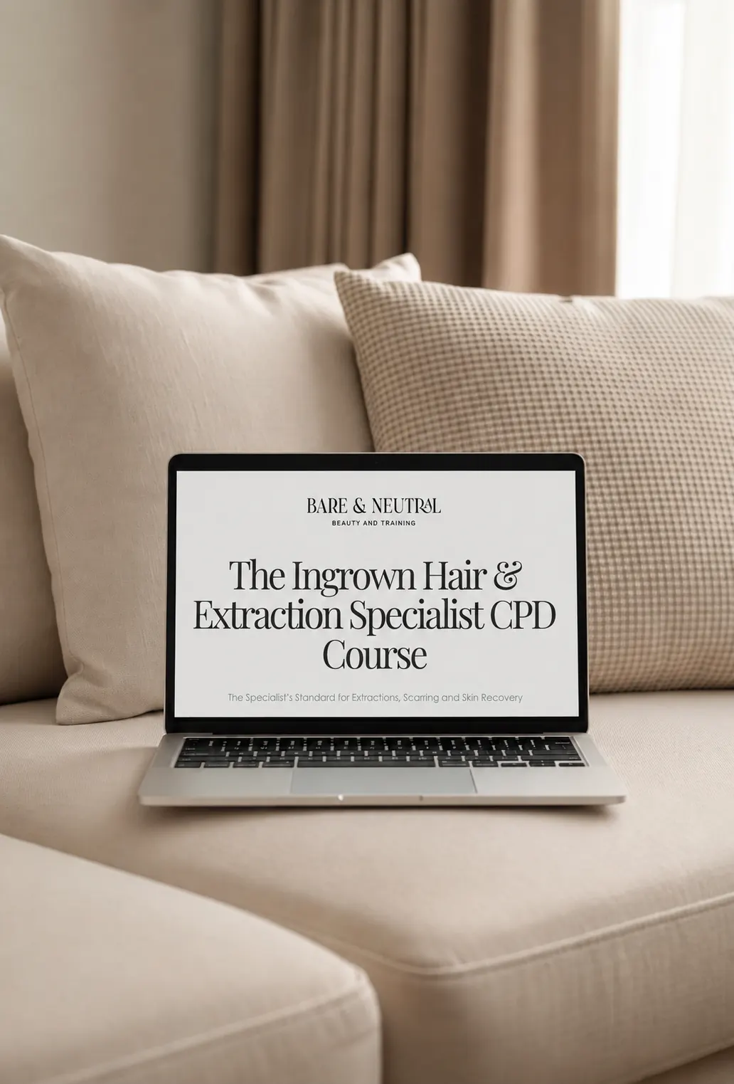 The Ingrown Hair and Extraction Specialist CPD Course shown on a laptop